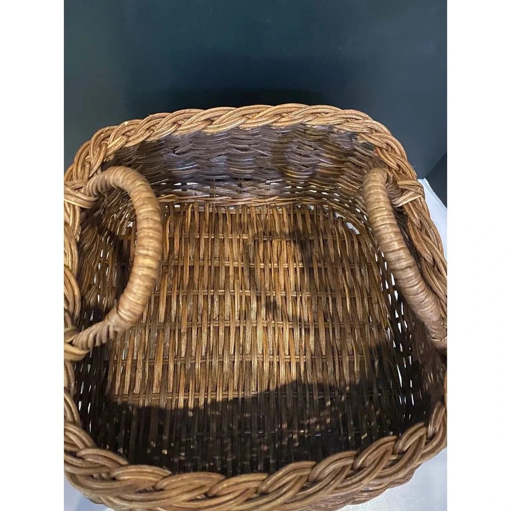Threshold Studio McGee Dark Brown Rattan Woven Basket With Lid 13 Inch